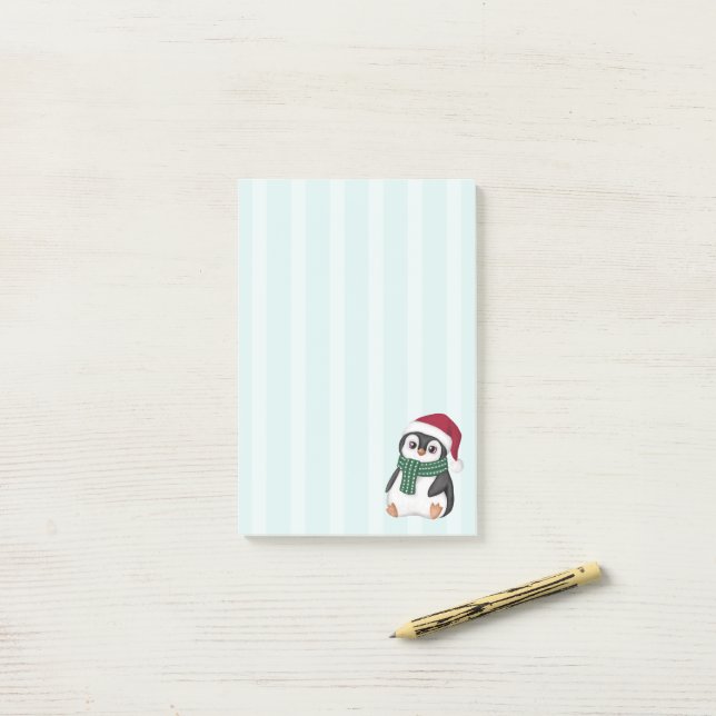 Cute Baby Penguin Wearing Santa Hat Christmas Post-it Klebezettel (Auf Schreibtisch)