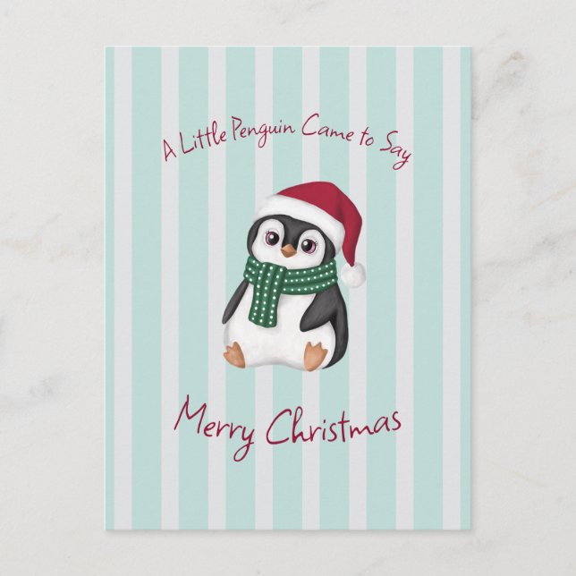 Cute Baby Penguin Wearing Santa Hat Christmas Postkarte (Vorderseite)