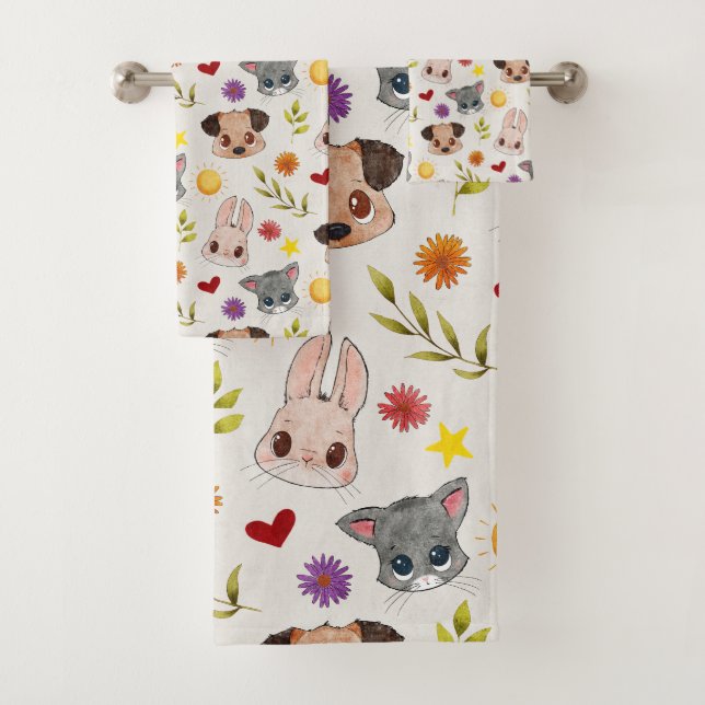 Cute Baby Pets Animal Bath Towel Set (Insitu)