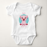 Cute Baby Pig Cartoon, DIY Name & Pink Text Baby Strampler<br><div class="desc">Personalize Baby's Name and Text Line in pink with a cute baby pig cartoon on blue circle of rainbows. Click “Customize” to easily change colors and type styles.</div>