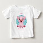 Cute Baby Pig Cartoon, DIY Name & Pink Text T-shirt<br><div class="desc">Personalize Baby's Name and Text Line in pink with a cute baby pig cartoon on blue circle of rainbows. Click “Customize” to easily change colors and type styles.</div>
