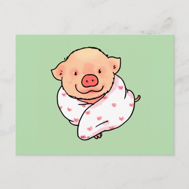 Cute Baby Pig Wrapped in Blanket Postkarte (Vorderseite)