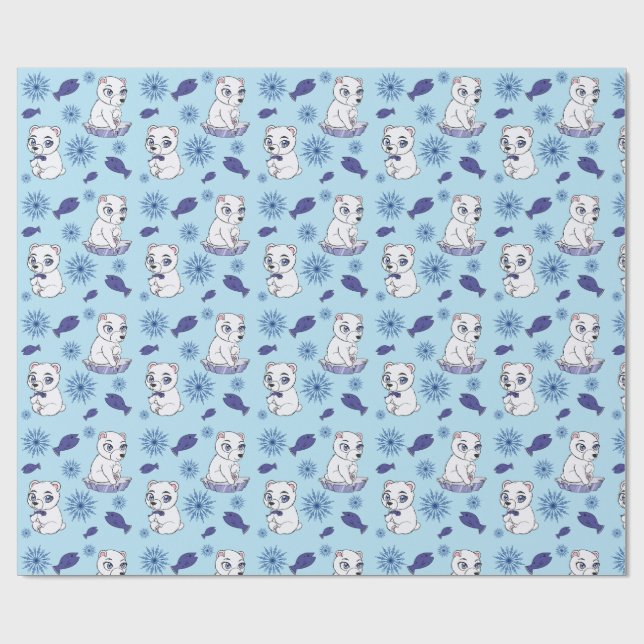 Cute Baby Polar Bears Pattern Wrapping Paper Geschenkpapier (Flach)
