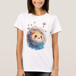 Cute Baby Puffer Fish Watercolor Floral Garden T-Shirt