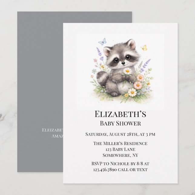 Cute Baby Raccoon Baby Shower Einladung (Vorne/Hinten)