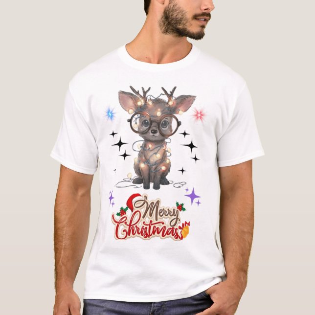 Cute Baby Reindeer Wishing You a Merry Christmas! T-Shirt (Vorderseite)
