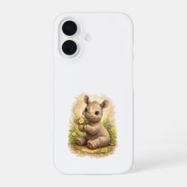 Cute Baby Rhino Flowers iPhone 16 Case Hülle