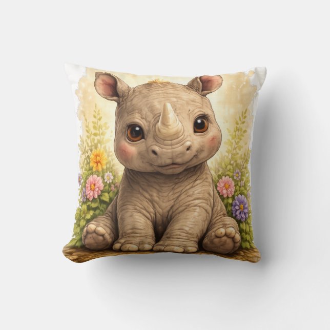 Cute Baby Rhino Kawaii Animal Nursery Gift Pillow Kissen (Vorderseite)