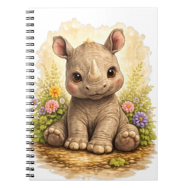 Cute Baby Rhino Spiral Notebook Kawaii Notizblock (Vorderseite)