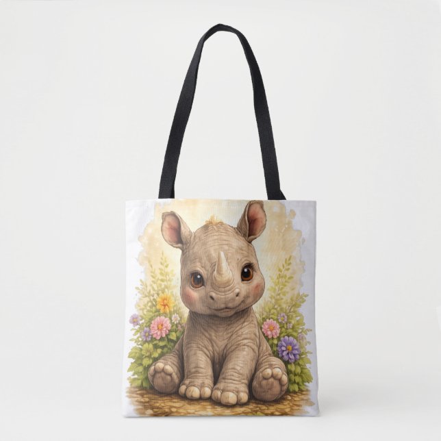 Cute Baby Rhino Tote Bag Kawaii Animal (Vorderseite)