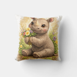 Cute Baby Rhino With Flowers Kawaii Safari Animal Kissen