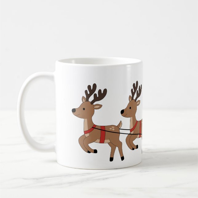 Cute Baby Riding Sleigh with Reindeer mug Kaffeetasse (Links)