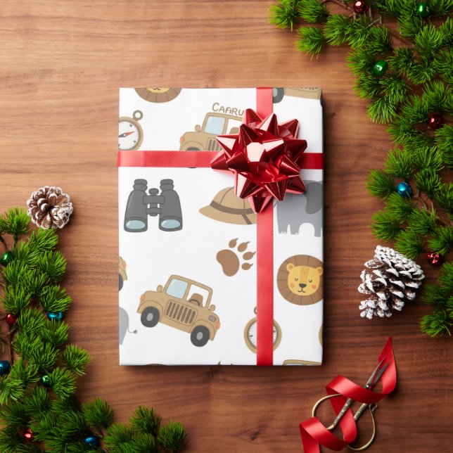 Cute Baby Safari Animals Pattern Wrapping Paper Geschenkpapier (Feiertagsgeschenk)