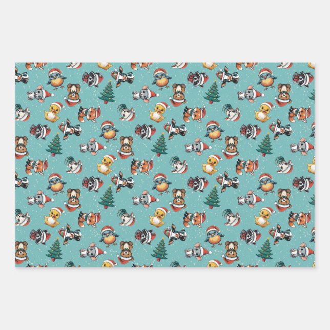 Cute Baby Santa Hat Animals Geschenkpapier Set (Vorderseite)