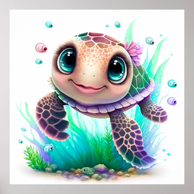 Cute Baby Sea Turtle Illustration – Adorable Ocean Poster (Vorne)