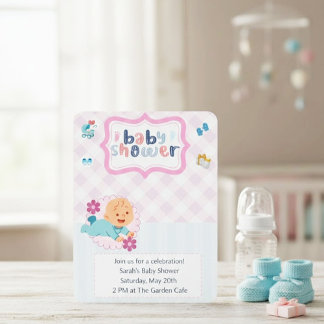 Cute Baby Shower Invitation Template - Blue & Pink Einladung