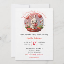Cute Baby Shower Rabbit Sweetheart Valentine Einladung