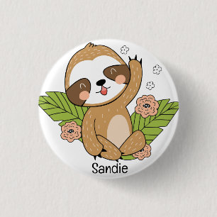 Cute Baby Sloth Custom Name     Button