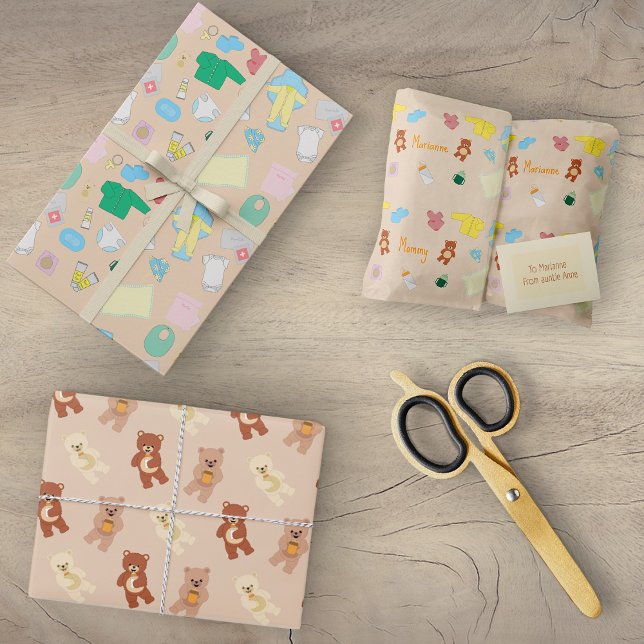 Cute Baby Stuff/Teddy Bears Wrapping Paper Sheets Geschenkpapier Set (Cute baby stuff wrapping paper parcels)