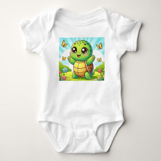 Cute Baby Turtle Bodysuit – Kawaii Animal Infant O Strampler (Vorderseite)