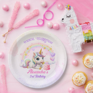 Cute Baby Unicorn Rainbow Magical Birthday Pappteller