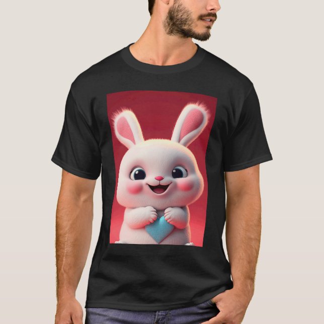 Cute baby white rabbit happy smile big eyes Valent T-Shirt (Vorderseite)