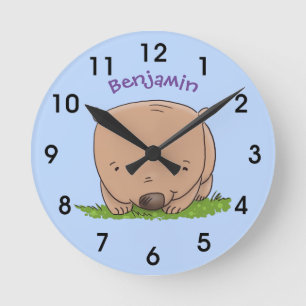 Cute baby wombat cartoon illustration runde wanduhr