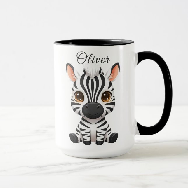 Cute Baby Zebra Cartoon, Personalize Child's Name Tasse (Rechts)