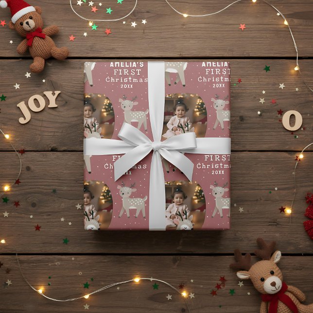 Cute Baby's 1st Christmas Photo Reindeer Geschenkpapier (Von Creator hochgeladen)