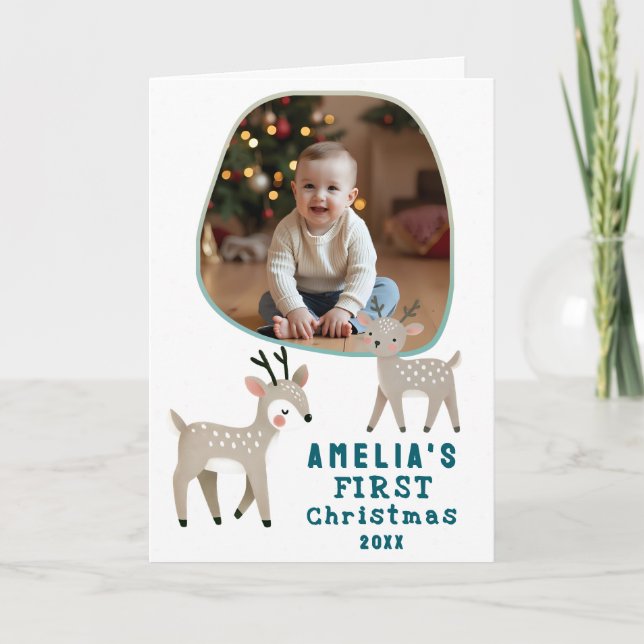Cute Baby's 1st Christmas Photo Reindeer Holiday Karte (Vorderseite)