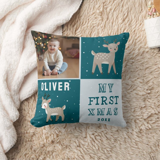Cute Baby's 1st Christmas Photo Reindeer Kissen (Decke)