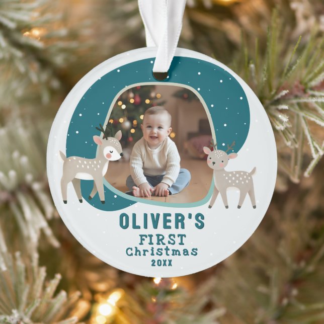 Cute Baby's 1st Christmas Photo Reindeer Ornament (Baum)