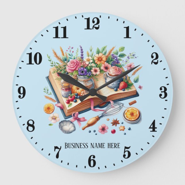 Cute bakery recipe book customizable große wanduhr (Vorderseite)
