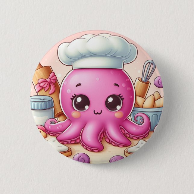 Cute baking octopus button (Vorderseite)