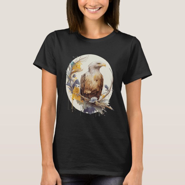 Cute Bald Eagle Sunflower Watercolor Bird T-Shirt (Vorderseite)