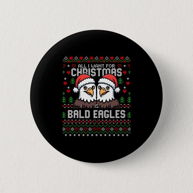 Cute Bald Eagles Christmas Ugly Xmas Sweater Patri Button (Vorderseite)