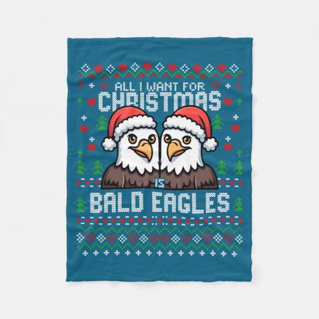 Cute Bald Eagles Christmas Ugly Xmas Sweater Patri Fleecedecke (Vorderseite)