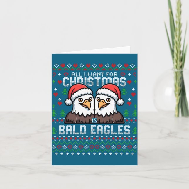 Cute Bald Eagles Christmas Ugly Xmas Sweater Patri Karte (Vorderseite)