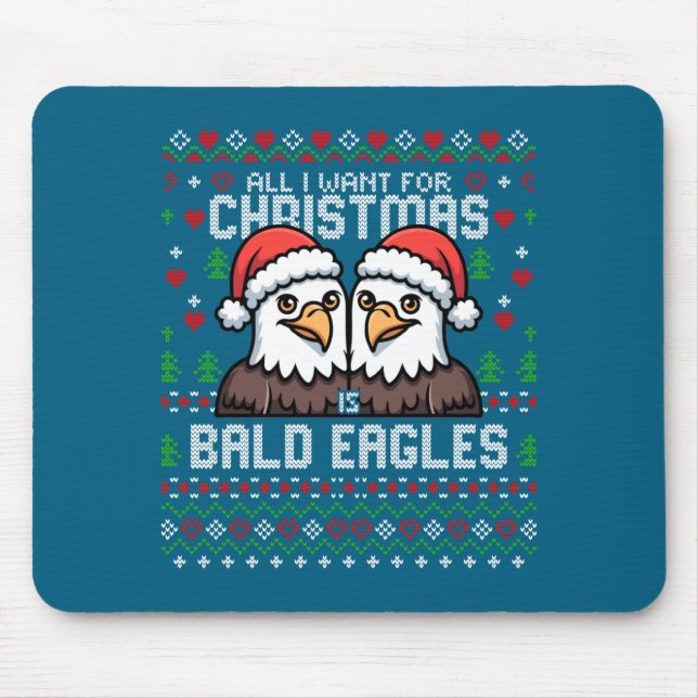 Cute Bald Eagles Christmas Ugly Xmas Sweater Patri Mousepad (Vorne)