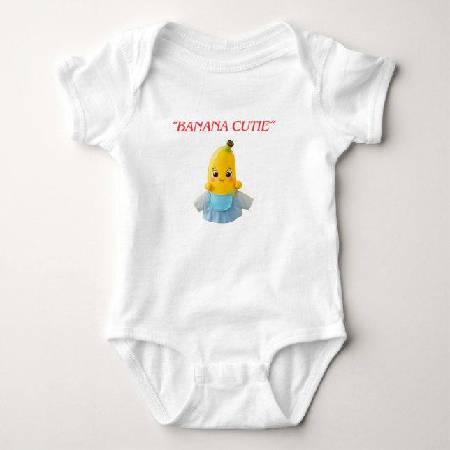 Cute Banana Baby – Adorable Cartoon Banana in Blue Strampler (Vorderseite)
