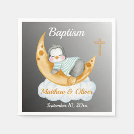 Cute Baptism Baby Penguin And Moon Serviette