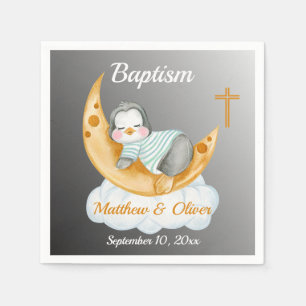 Cute Baptism Baby Penguin And Moon Serviette