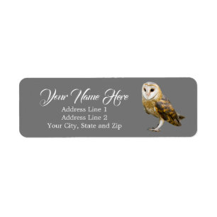 Cute Barn Owl Gray Return Address