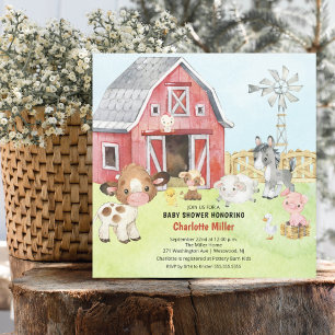 Cute Barnyard Friends Baby Shower Einladung