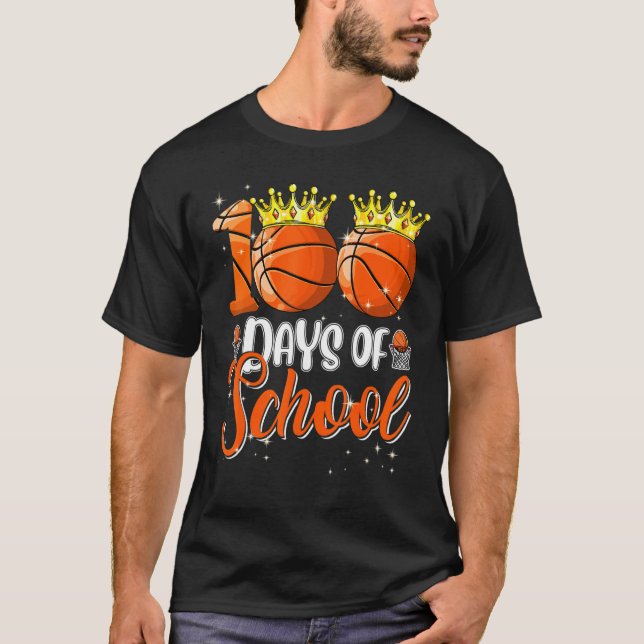 Cute Basketball 100 Days Of School Teacher Happy 1 T-Shirt (Vorderseite)