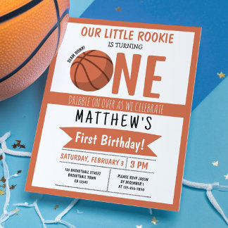 Cute Basketball Ribbon Budget 1. Geburtstag Einlad