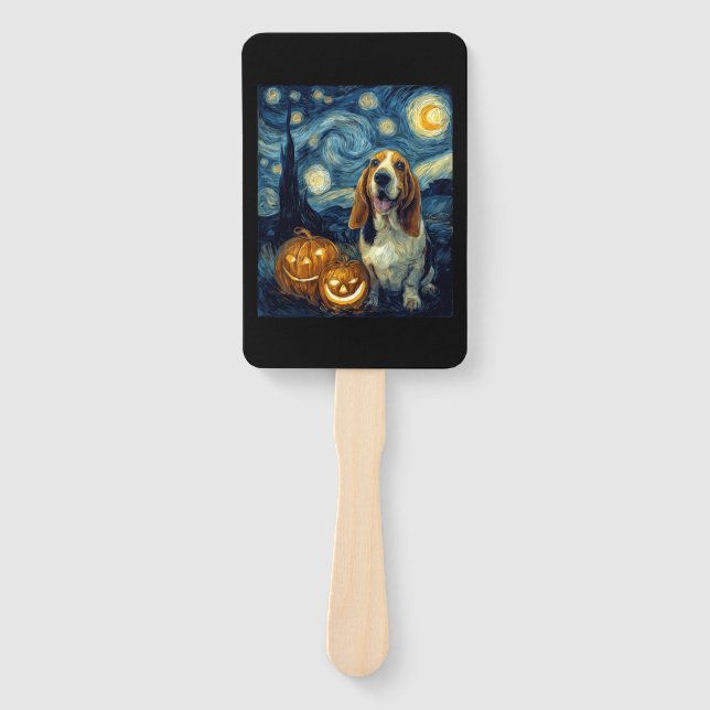 Cute Basset Hound Dog Halloween Jack O Lantern Pum Fächer (Vorderseite)