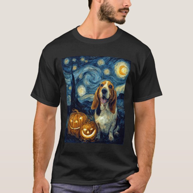 Cute Basset Hound Dog Halloween Jack O Lantern Pum T-Shirt (Vorderseite)