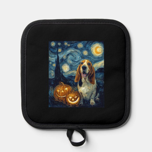 Cute Basset Hound Dog Halloween Jack O Lantern Pum Topflappen (Vorderseite)