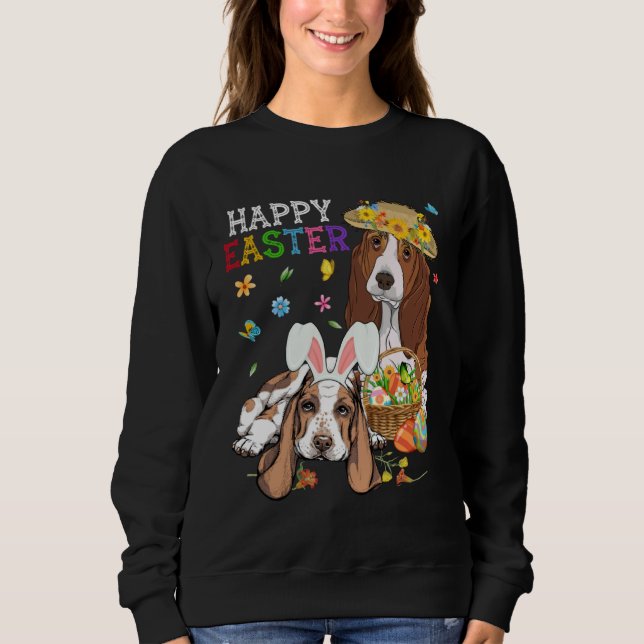 Cute Basset Hound Dogs Easter Egg Basket Happy Eas Sweatshirt (Vorderseite)